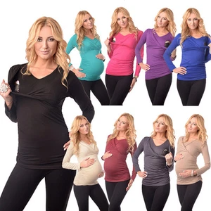 2in1 Maternity & Nursing V Neck Top Breastfeeding Size 8 10 12 14 16 18 7014 - Picture 1 of 25