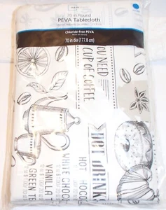 Mainstays 70" Round Vinyl PEVA Tablecloth All You Need is Love & a Cup of Coffee - Picture 1 of 2