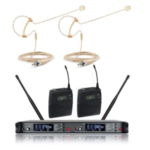 UHF Dual CH Wireless Headset Microphone Kit wth Single-Sided Headset Earset Mic - Picture 1 of 3