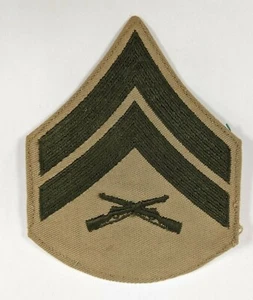 US Corporal Embroidered Patch Green On Khaki Crossed Rifle Divison 2 Stripes - Picture 1 of 2