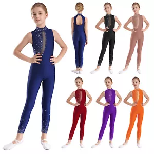 Kinder Mädchen Unitard transparenter Overall Cutout Rücken Body Einteiler Turnanzug glänzend - Bild 1 von 62
