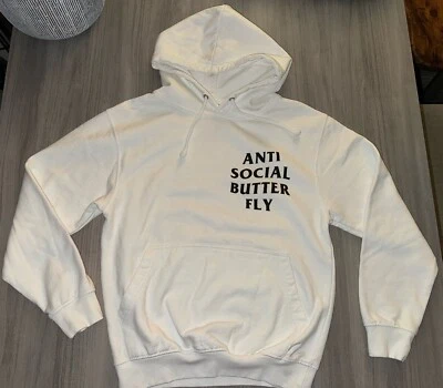 mint White Black Print  A**holes Live Forever Anti Social Butterfly hoodie small - Image 1 of 4