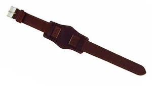 Military Watch Strap Leather Pad Dark Brown Sturdy Lugs 22 Mm Gold - Picture 1 of 1