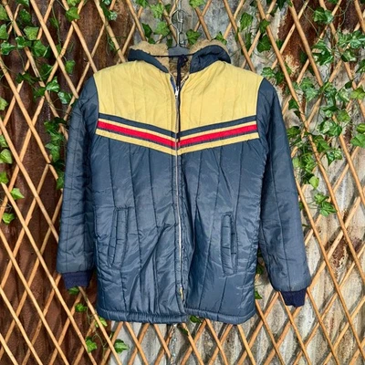 Abrigo de lluvia juvenil vintage Y2K acolchado piel capucha rayas chaqueta Foto 1 de 4