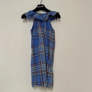 Tea Girls Cotton Plaid Ruffle Dress Size 12 Blue Pink - Picture 1 of 6