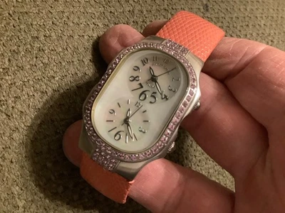 Philip Stein Teslar womens watch 2 new batterys pink sapphire encrusted Beauty! - Image 1 of 4