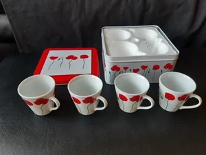 Poppies Espresso Cup Set - Red Poppy Design - Set of 4 - Afibel - Picture 1 of 5