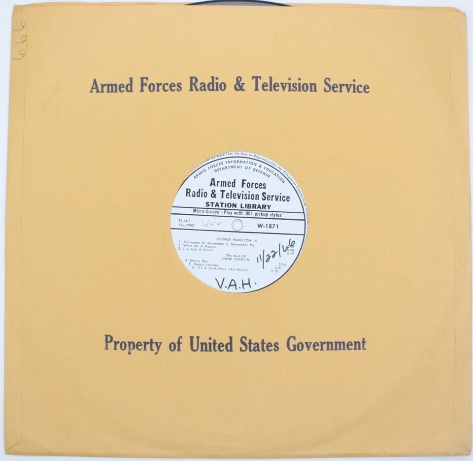 1966 AFRTS Hank Williams Porter Wagoner Jr George Hamilton IV Armed Forces Radio - Image 1 of 4