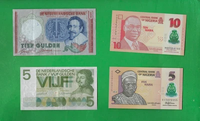 NETHERLANDS & NIGERIA 1953 - 2022 ~ 4 X PAPER MONEY LOT # 9362 (*-*) - Image 1 of 2