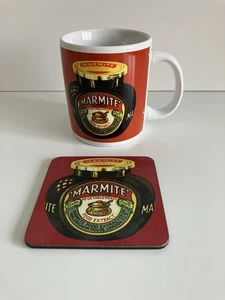 Marmite Ceramic Mug & Cork Backed Coaster Set Retro Style Red Collectable - Picture 1 of 10