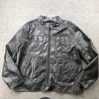 BKE Jacket Mens 2XL Black Faux Leather Moto Zip Front Stand Collar Chest Pockets - Image 1 of 4