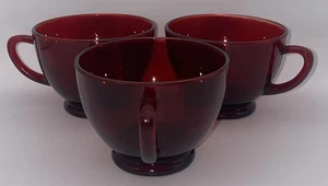 VTG Anchor Hocking Royal Ruby Red Cranberry Glass Mugs Set of 3 Coffee Punch EUC - Picture 1 of 6