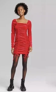 Long Sleeve Ruched Velvet Bodycon Dress - Wild Fable - Red Large - Picture 1 of 1