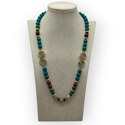 Joyería 1928 azul turquesa y marrón collar con cuentas detalles en espiral dorado  Foto 1 de 4