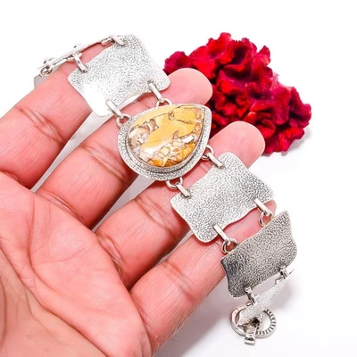 Mookaite Brecciado - Pulsera Australia Plata Esterlina 925 Texturizada 8.99" B843 Foto 1 de 4