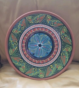 Large Terra Cotta Painted Clay Platter 13.5" - Picture 1 of 6