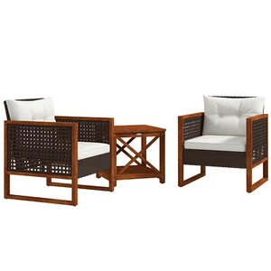 Outdoor Bistro Set Wicker Patio Furniture with Cushion for Porch Backyard Garden - Picture 1 of 9