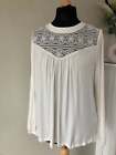 Rainbow Blouse Top Womens Size 14 White Viscose Lace Front Long Sleeve Crew Neck