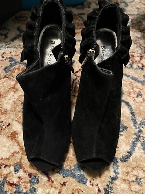 "Botines de gamuza de bambú negros con cremallera gamuza clara de 4,5"" tacón alto talla 7 M" Foto 1 de 4