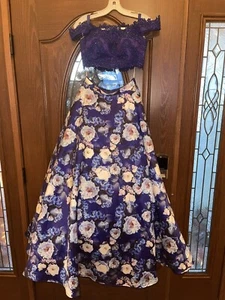 Ellie Wilde Mon Cheri Floral Purple Blue Sequin 2 Piece Prom Ball Gown Y2K - Picture 1 of 12