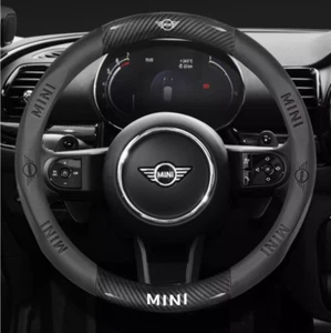 15" PU Leather+Carbon fiber Steering Wheel Cover For 1980-2025 Mini All Cars - Picture 1 of 12