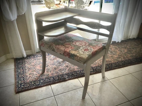 Vintage Gossip Bench Telephone Table Newly painted and new seat upholstery Cover