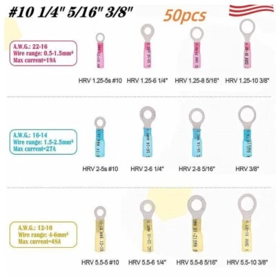 Heat Shrink Terminals Electrical Wire Connectors Ring Spade Crimp 16-22AWG - Image 1 of 4