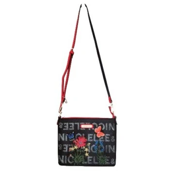 NICOLE LEE CROSS BODY BAG ADJUSTABLE STRAP embroidered flowers  black & Red  - Image 1 of 4