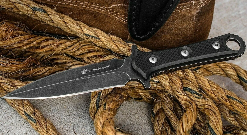 Smith & Wesson Stonewash S&w G10 Hunting Dagger Boot Fixed Blade Knife SWF606