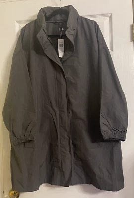 NUEVO CON ETIQUETAS $298 Chaqueta Larga Eileen Fisher Grava Algodón Ligero Nylon Cuello Soporte 2X 3X Foto 1 de 4