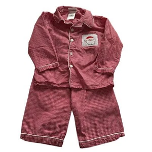 Babeeni Santa Embroidered Red and White Gingham Boys Christmas Pajamas Sz 18M - Picture 1 of 3