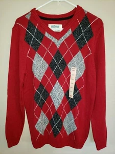boys XL NEW NWT ARGYLE WINTER SWEATER URBAN PIPELINE dark red gray SCHOOL WEAR - Picture 1 of 1