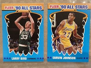 1990 Fleer NBA AS Stickers/ M Johnson #4 of 12 & L Bird #2 of 12- Lot of 2