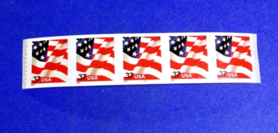 3632 "USA" FLAG (PNC) PLATE# 3333A COIL STRIP OF 5 (37c) STAMPS 2002 DATE - Image 1 of 2