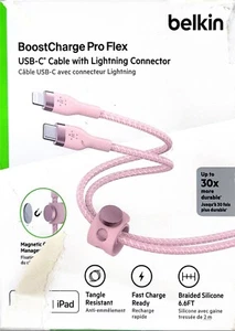 Belkin 6.6' BoostCharge Pro Flex USB-C Apple Iphone ipad Cable + Strap - Pink - Picture 1 of 3
