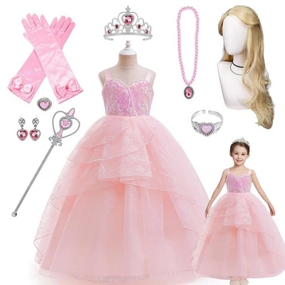 Girls Wicked Glinda Dress Wig Costume Princess Cosplay Birthday Party Dress Gift - image 1 of 4