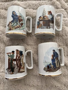 Tazas de café vintage 1985 Norman Rockwell con temática náutica borde dorado vintage - Imagen 1 de 9