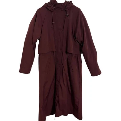 Vintage L.L.Bean Duster Trench Rain Coat Womens Large Burgundy Hooded Wool Liner - Image 1 of 4
