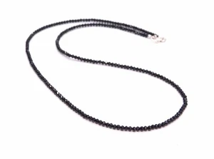 Natural Black Spinel Beaded Necklace, Super Tiny 2mm Black Spinel Micro Faceted - Picture 1 of 5