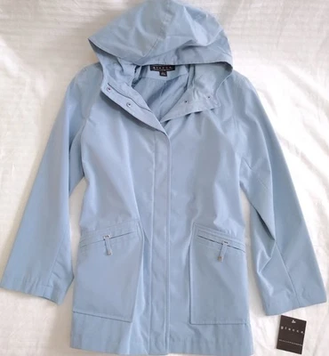 Blue Hoodie Jacket Coat Vintage Rain Trench Coat Lined Hooded Giacca NWT L - Image 1 of 4