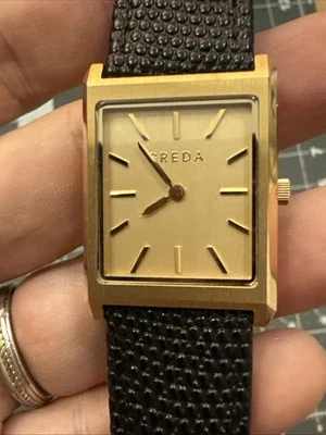 New Breda Virgil Watch 26mm Gold Black Lizard Embossed Leather 1736f Never Worn - Image 1 of 4