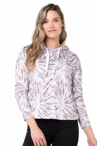 Kyodan womens Pullover Hoodie Top size XS Purple & White Ultra Soft Tie Dye Knit - Picture 1 of 9