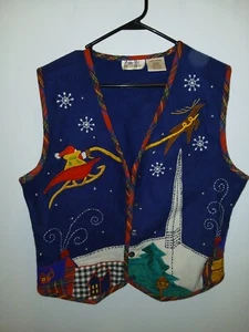 Vintage 80s Ashley Hill Christmas Vest Ugly Sweater Wool Women Large Embelished - Picture 1 of 9