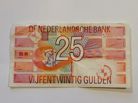1989 Netherlands 25 Gulden Banknote - P# 100 Cover