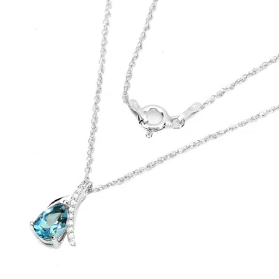 925 Sterling Silver Pear London Topaz 7x5mm Simulated Cz Necklace 18 - Image 1 of 4