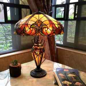 Chesnut Brown Double Light Tiffany Style Table Lamp Lighting Desk -BACKORDER