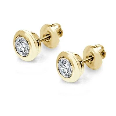 Solitaire Stud Earrings Donut Bezel Set SI1 G 0.60Ct Natural Diamond Yellow Gold - Image 1 of 4