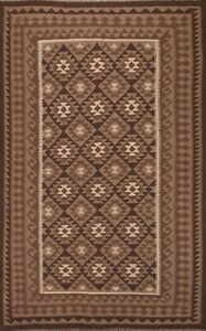 Tribal Reversible Kilim Geometric Oriental Area Rug Hand-Woven Wool 6'x9' Carpet