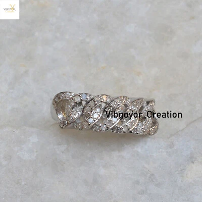 Natural Pave Diamond Link Chain Ring 925 Sterling Silver Unisex Handmade Jewelry - Image 1 of 3