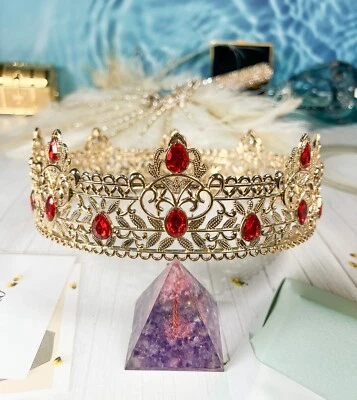 Coronas de oro Royal King, tocado de diamantes de imitación rojos, regalo del día del padre, corona XL Foto 1 de 4